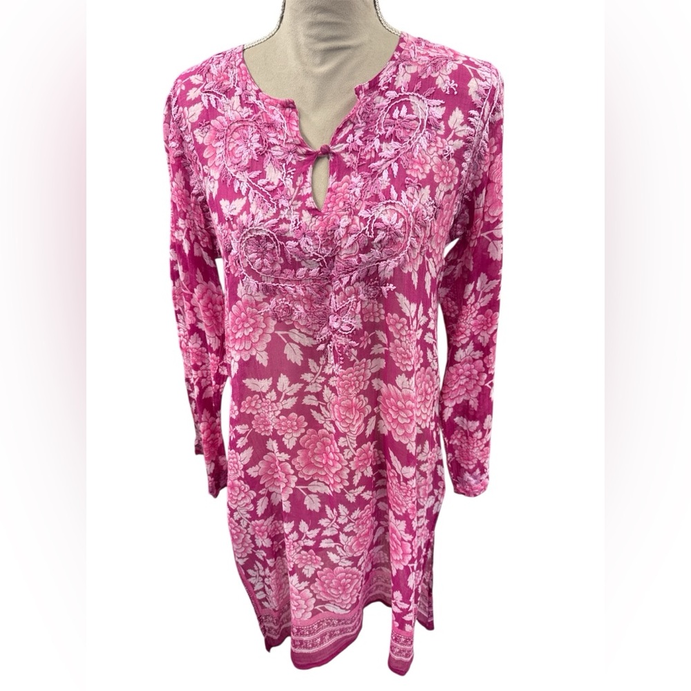Raj magenta 100% Cotton lightweight Embroidered Coverup Dress or tunic Sz L